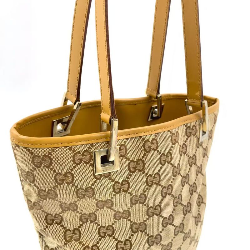 Gucci GG Pattern Canvas Brown Tote Bag Gold 002-1099