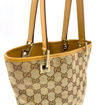 Gucci GG Pattern Canvas Brown Tote Bag Gold 002-1099