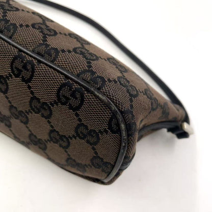 Gucci GG Pattern Leather X Canvas Dark Brown X Beige Handbag Silver 0391103