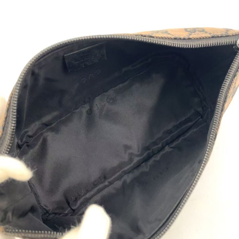 Gucci GG Pattern Leather X Canvas Dark Brown X Beige Handbag Silver 0391103