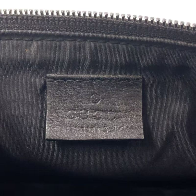 Gucci GG Pattern Leather X Canvas Dark Brown X Beige Handbag Silver 0391103