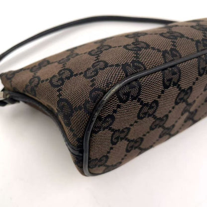 Gucci GG Pattern Leather X Canvas Dark Brown X Beige Handbag Silver 0391103