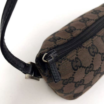 Gucci GG Pattern Leather X Canvas Dark Brown X Beige Handbag Silver 0391103