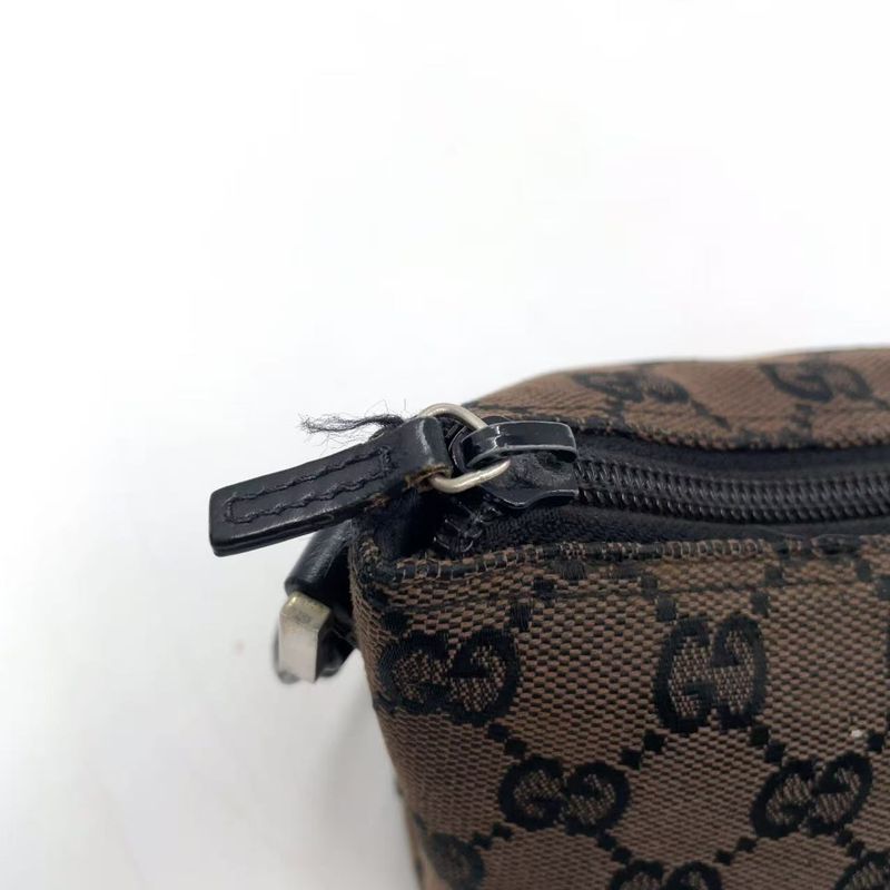 Gucci GG Pattern Leather X Canvas Dark Brown X Beige Handbag Silver 0391103