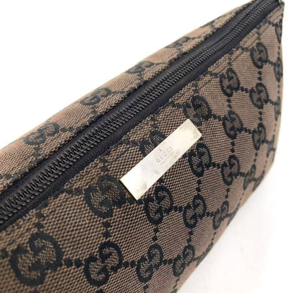 Gucci GG Pattern Leather X Canvas Dark Brown X Beige Handbag Silver 0391103