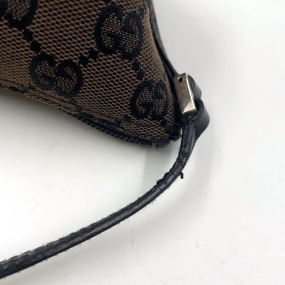 Gucci GG Pattern Leather X Canvas Dark Brown X Beige Handbag Silver 0391103