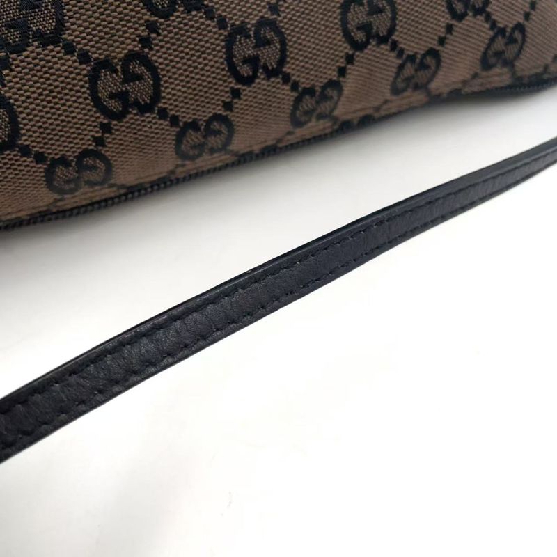 Gucci GG Pattern Leather X Canvas Dark Brown X Beige Handbag Silver 0391103