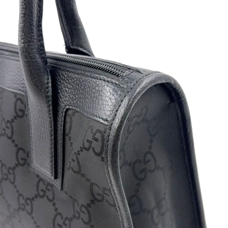 Gucci GG Pattern Leather X Nylon Canvas Black Handbag Silver 143742