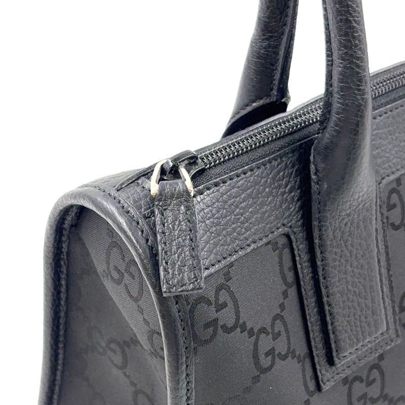 Gucci GG Pattern Leather X Nylon Canvas Black Handbag Silver 143742