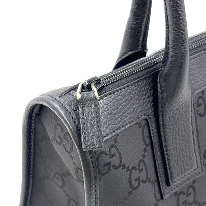 Gucci GG Pattern Leather X Nylon Canvas Black Handbag Silver 143742