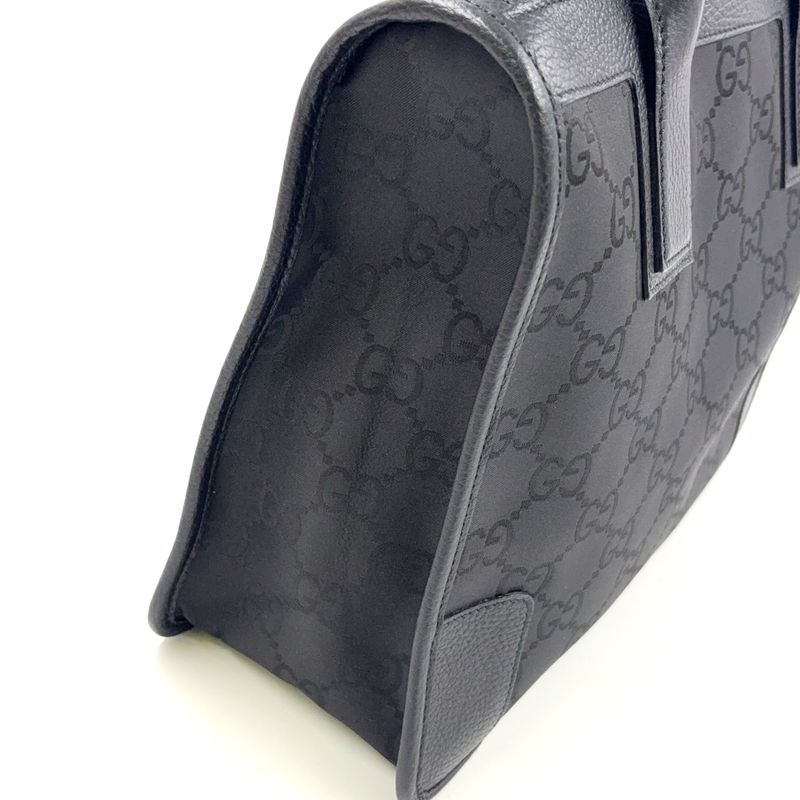 Gucci GG Pattern Leather X Nylon Canvas Black Handbag Silver 143742