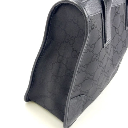 Gucci GG Pattern Leather X Nylon Canvas Black Handbag Silver 143742