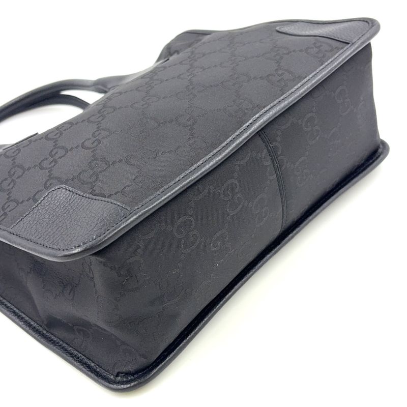 Gucci GG Pattern Leather X Nylon Canvas Black Handbag Silver 143742