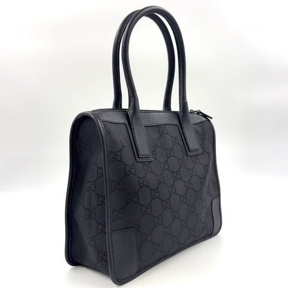 Gucci GG Pattern Leather X Nylon Canvas Black Handbag Silver 143742