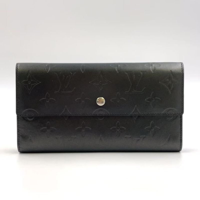 Louis Vuitton Portefeuille Sarah Monogram Matte Long Wallet Leather Dark Gray