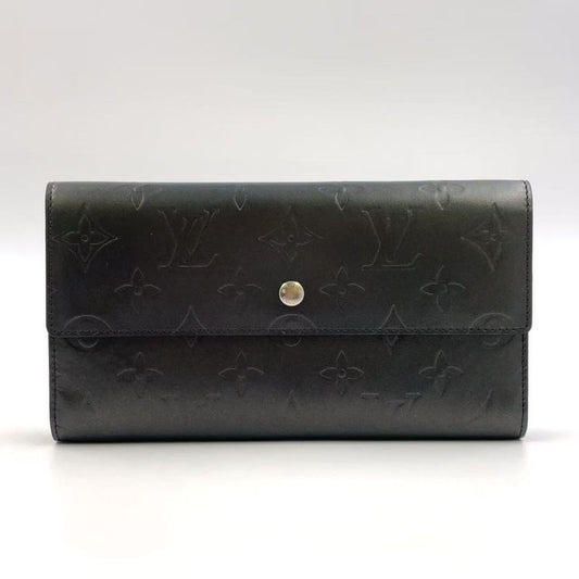 Louis Vuitton Portefeuille Sarah Monogram Matte Long Wallet Leather Dark Gray