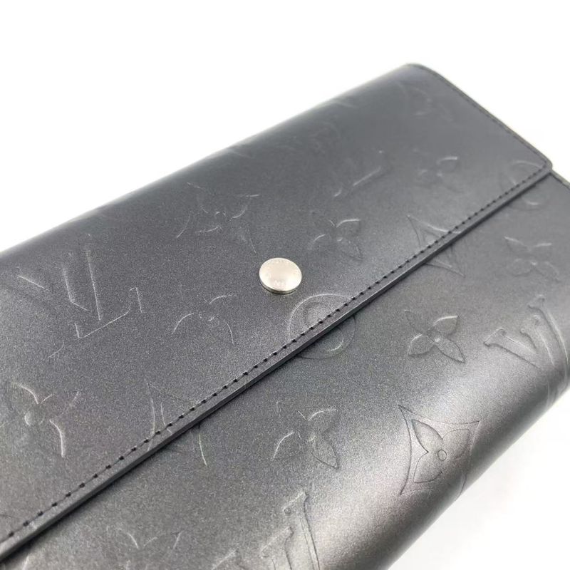 Louis Vuitton Portefeuille Sarah Monogram Matte Long Wallet Leather Dark Gray