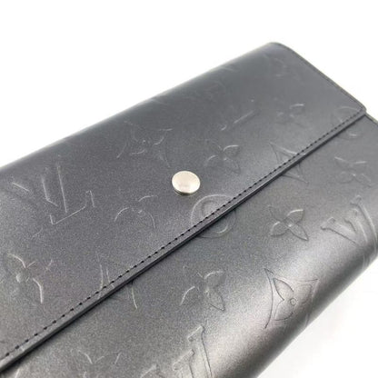 Louis Vuitton Portefeuille Sarah Monogram Matte Long Wallet Leather Dark Gray