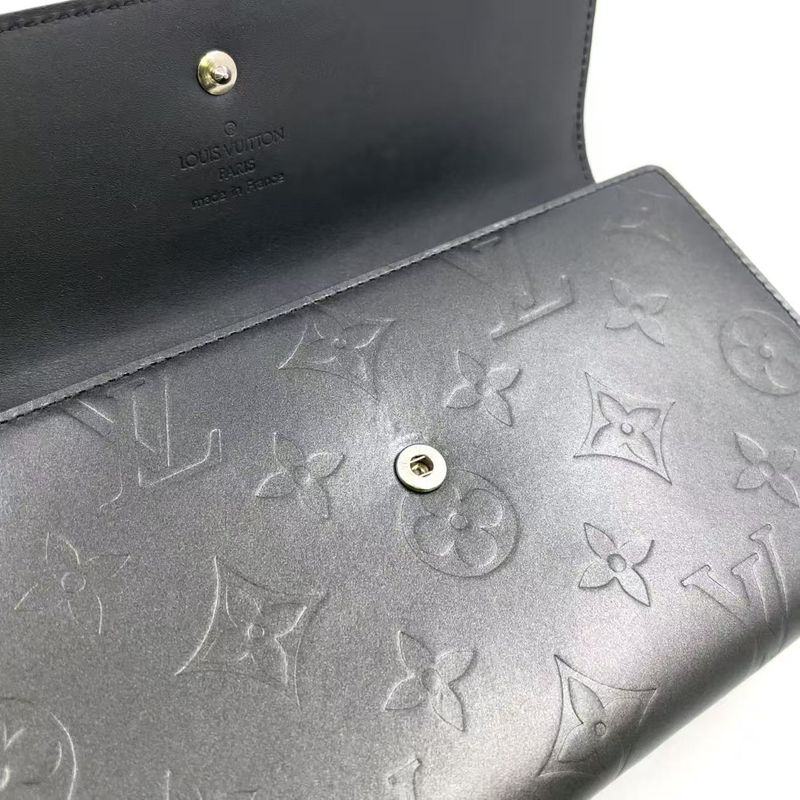 Louis Vuitton Portefeuille Sarah Monogram Matte Long Wallet Leather Dark Gray