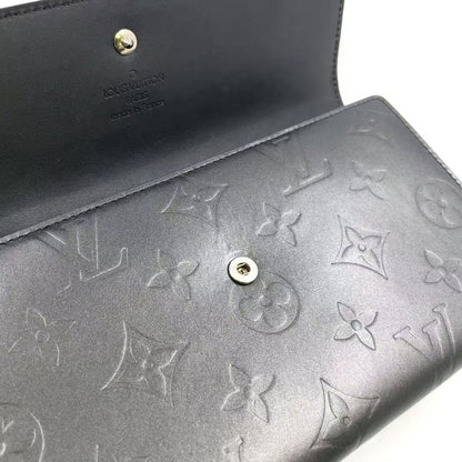 Louis Vuitton Portefeuille Sarah Monogram Matte Long Wallet Leather Dark Gray
