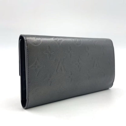 Louis Vuitton Portefeuille Sarah Monogram Matte Long Wallet Leather Dark Gray