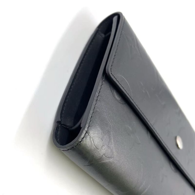 Louis Vuitton Portefeuille Sarah Monogram Matte Long Wallet Leather Dark Gray