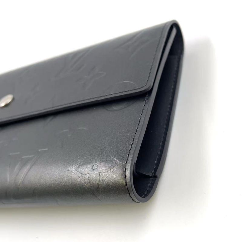 Louis Vuitton Portefeuille Sarah Monogram Matte Long Wallet Leather Dark Gray