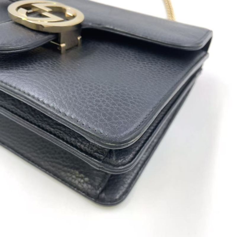 Gucci Interlocking G Chain Shoulder Bag Leather Black Shoulder Bag Gold 510304