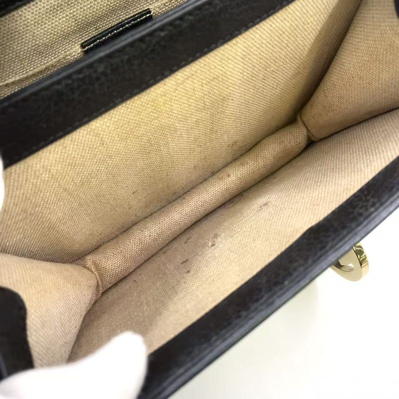 Gucci Interlocking G Chain Shoulder Bag Leather Black Shoulder Bag Gold 510304