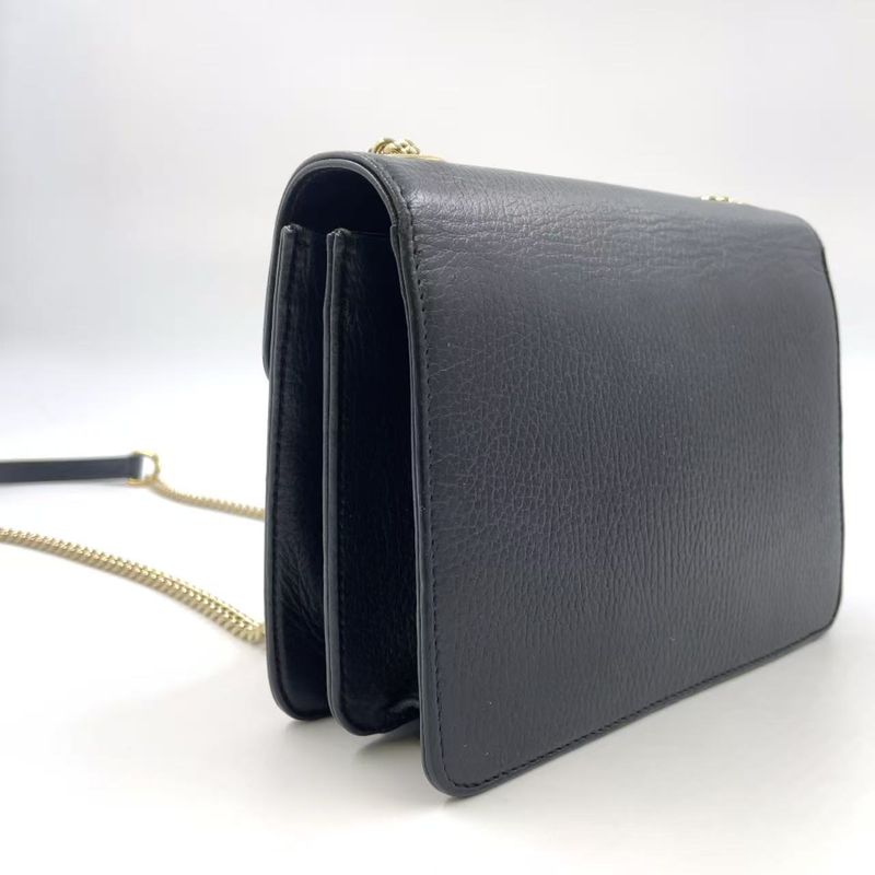 Gucci Interlocking G Chain Shoulder Bag Leather Black Shoulder Bag Gold 510304