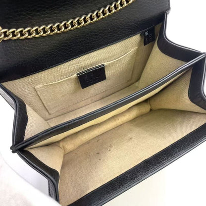 Gucci Interlocking G Chain Shoulder Bag Leather Black Shoulder Bag Gold 510304