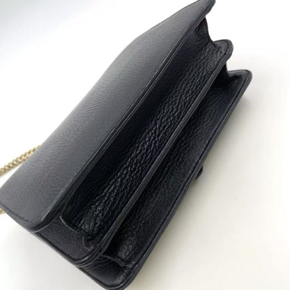 Gucci Interlocking G Chain Shoulder Bag Leather Black Shoulder Bag Gold 510304