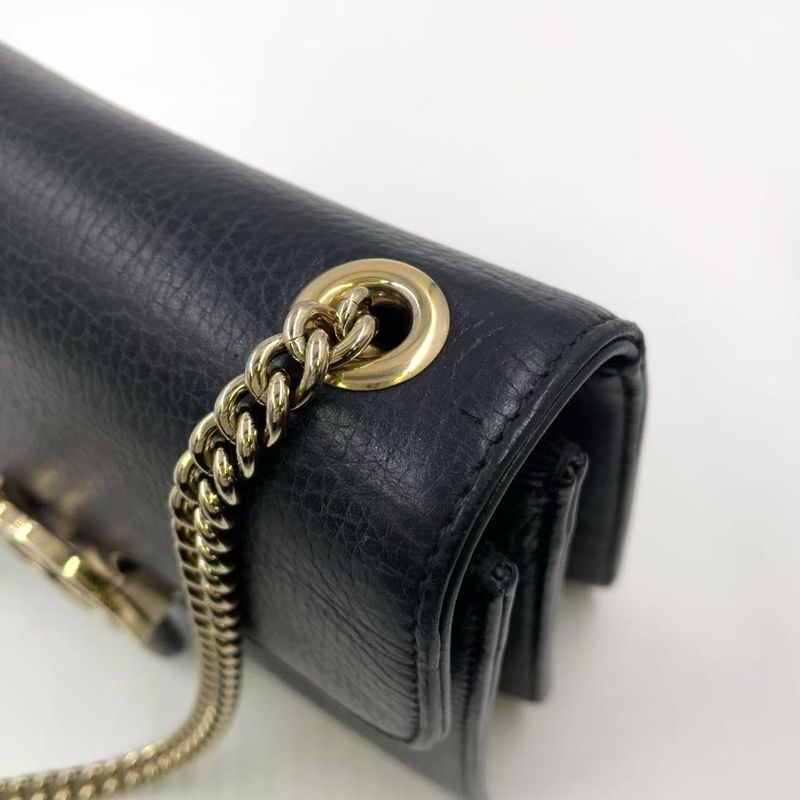 Gucci Interlocking G Chain Shoulder Bag Leather Black Shoulder Bag Gold 510304