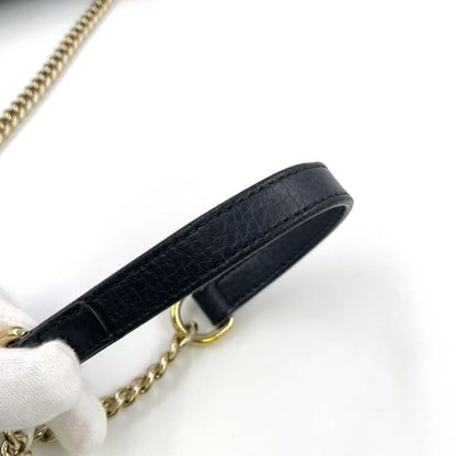 Gucci Interlocking G Chain Shoulder Bag Leather Black Shoulder Bag Gold 510304