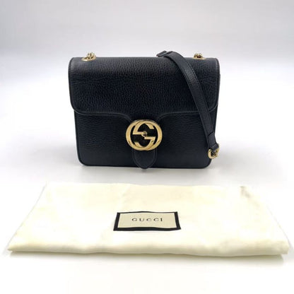 Gucci Interlocking G Chain Shoulder Bag Leather Black Shoulder Bag Gold 510304