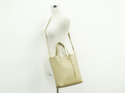 Authentic Saint Laurent Leather 2WAY Shoulder Bag Handbag Pochette Beige 600307