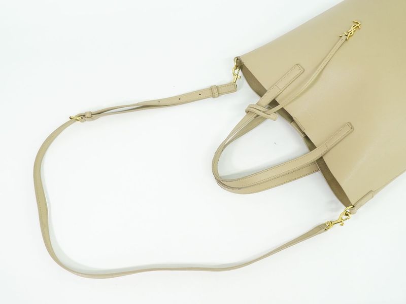 Authentic Saint Laurent Leather 2WAY Shoulder Bag Handbag Pochette Beige 600307