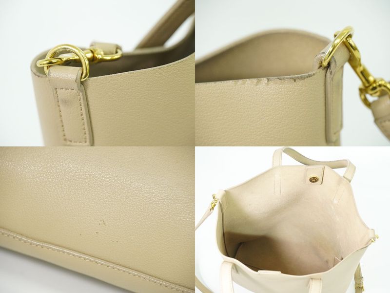 Authentic Saint Laurent Leather 2WAY Shoulder Bag Handbag Pochette Beige 600307