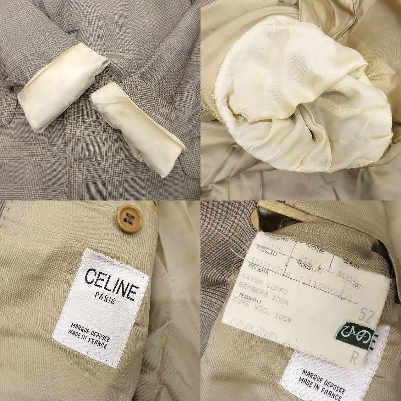 Celine Made in France 3 Piece 3 Piece Suit Setup Glen Check Old Vintage 52 XL
