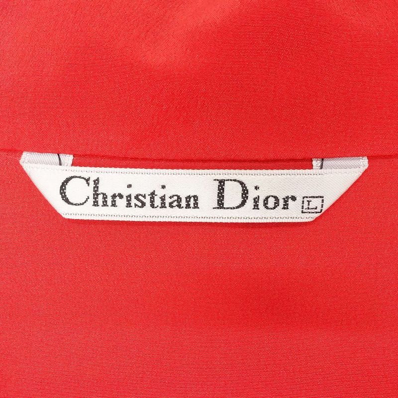 Vintage Christian Dior Nordic Pattern Snowflake Silk Shirt Blouse L Red Women