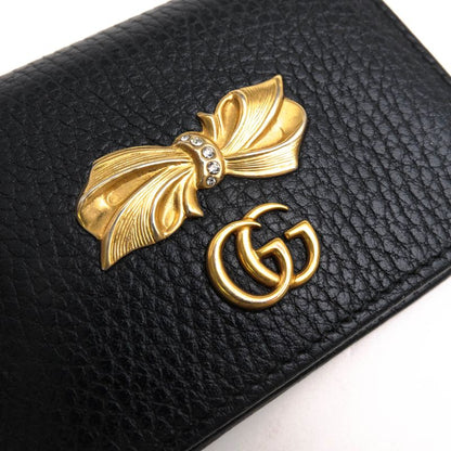 Gucci Wallet Women Leather Genuine Black 524289 Bow Compact Wallet GG Marmont
