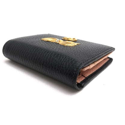 Gucci Wallet Women Leather Genuine Black 524289 Bow Compact Wallet GG Marmont