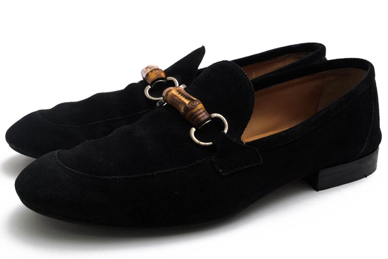 Gucci Bit Loafer Shoes Men Suede Leather Genuine Black 368435 Suede Bamboo