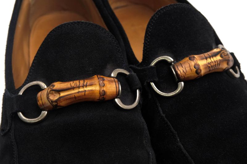 Gucci Bit Loafer Shoes Men Suede Leather Genuine Black 368435 Suede Bamboo