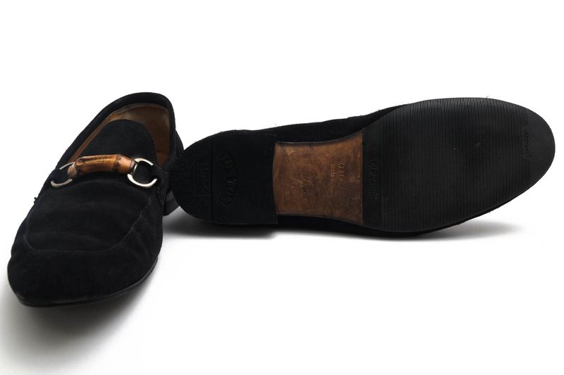 Gucci Bit Loafer Shoes Men Suede Leather Genuine Black 368435 Suede Bamboo