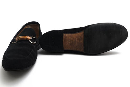 Gucci Bit Loafer Shoes Men Suede Leather Genuine Black 368435 Suede Bamboo