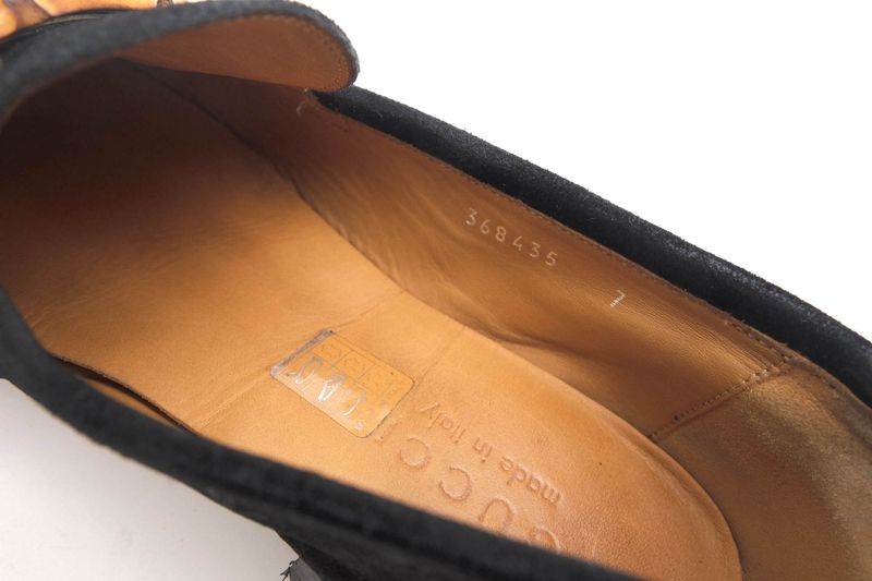 Gucci Bit Loafer Shoes Men Suede Leather Genuine Black 368435 Suede Bamboo