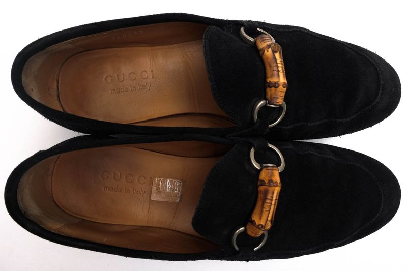 Gucci Bit Loafer Shoes Men Suede Leather Genuine Black 368435 Suede Bamboo