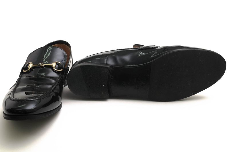 Gucci Bit Loafers Shoes Women Enamel Patent Leather Genuine Black 283644 Bnc00