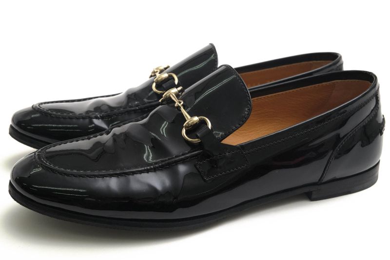 Gucci Bit Loafers Shoes Women Enamel Patent Leather Genuine Black 283644 Bnc00